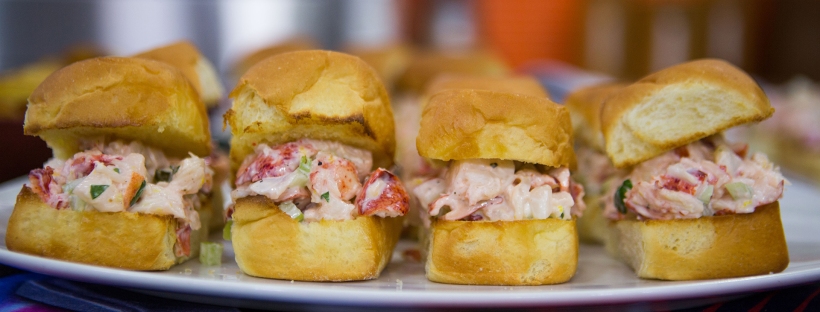 A tray of room-temperature Lobster Roll sliders